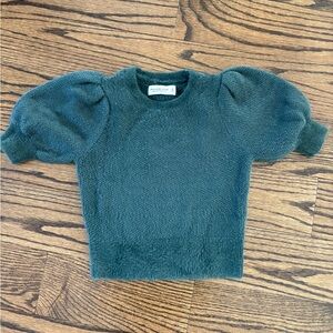 Abercrombie & Fitch Hunter Green Crewneck Eyelash Puff Sleeve Sweater